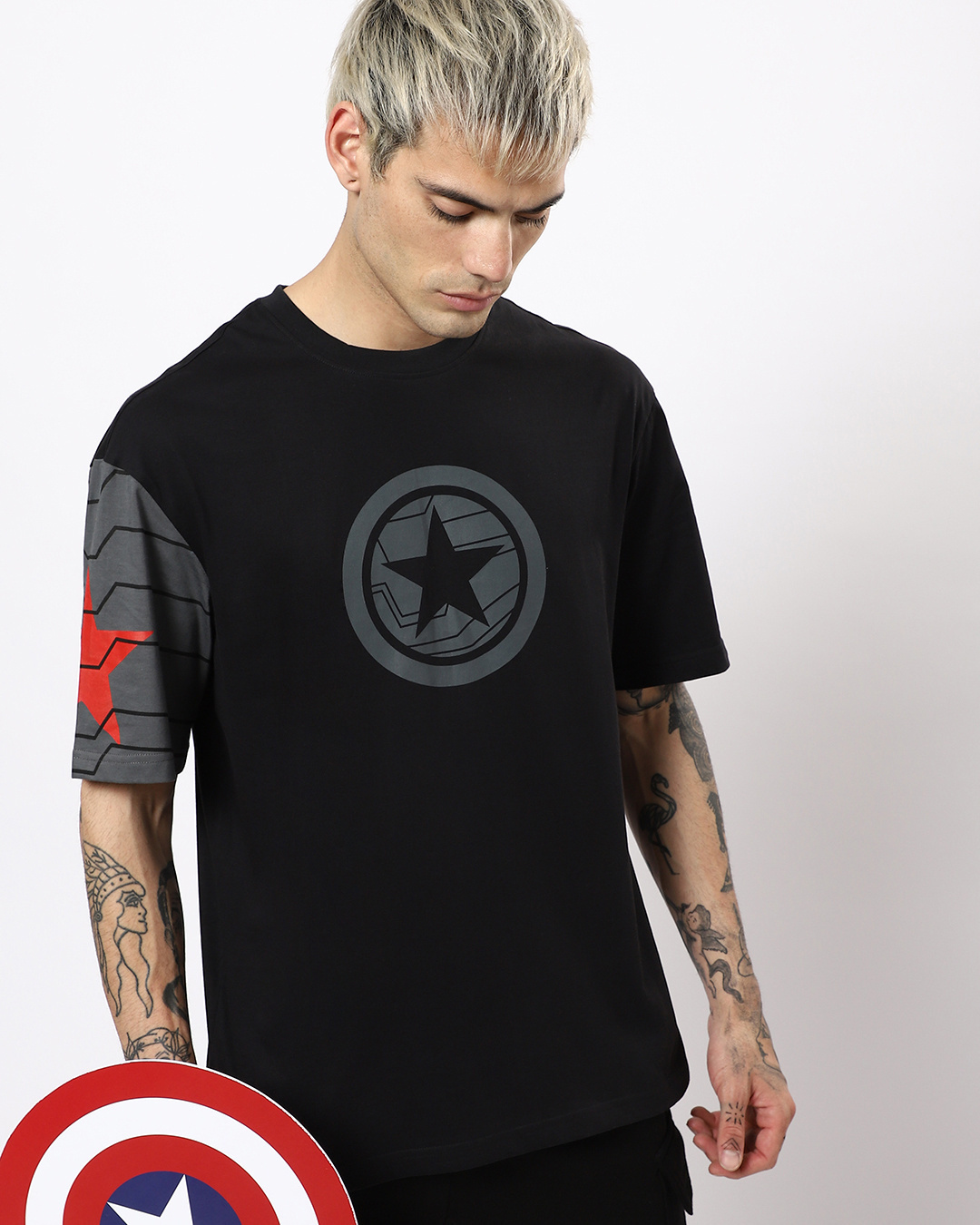Buy Winter Soldier Graphic Printed Oversized Fit T-shirt for black Online at Bewakoof