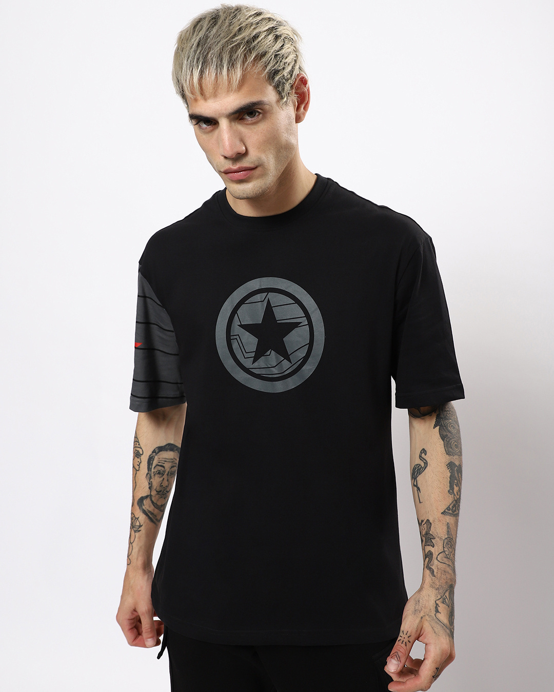 Shop Men's Black Winter Soldier Graphic Printed Oversized Fit T-shirt-Back
