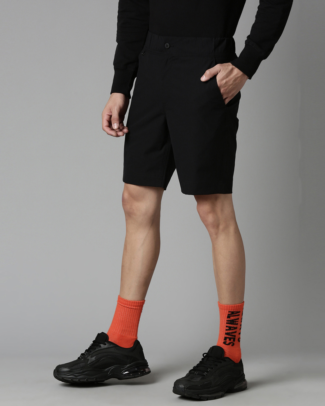 Shop Men's Black Woven Slim Fit Shorts-Back