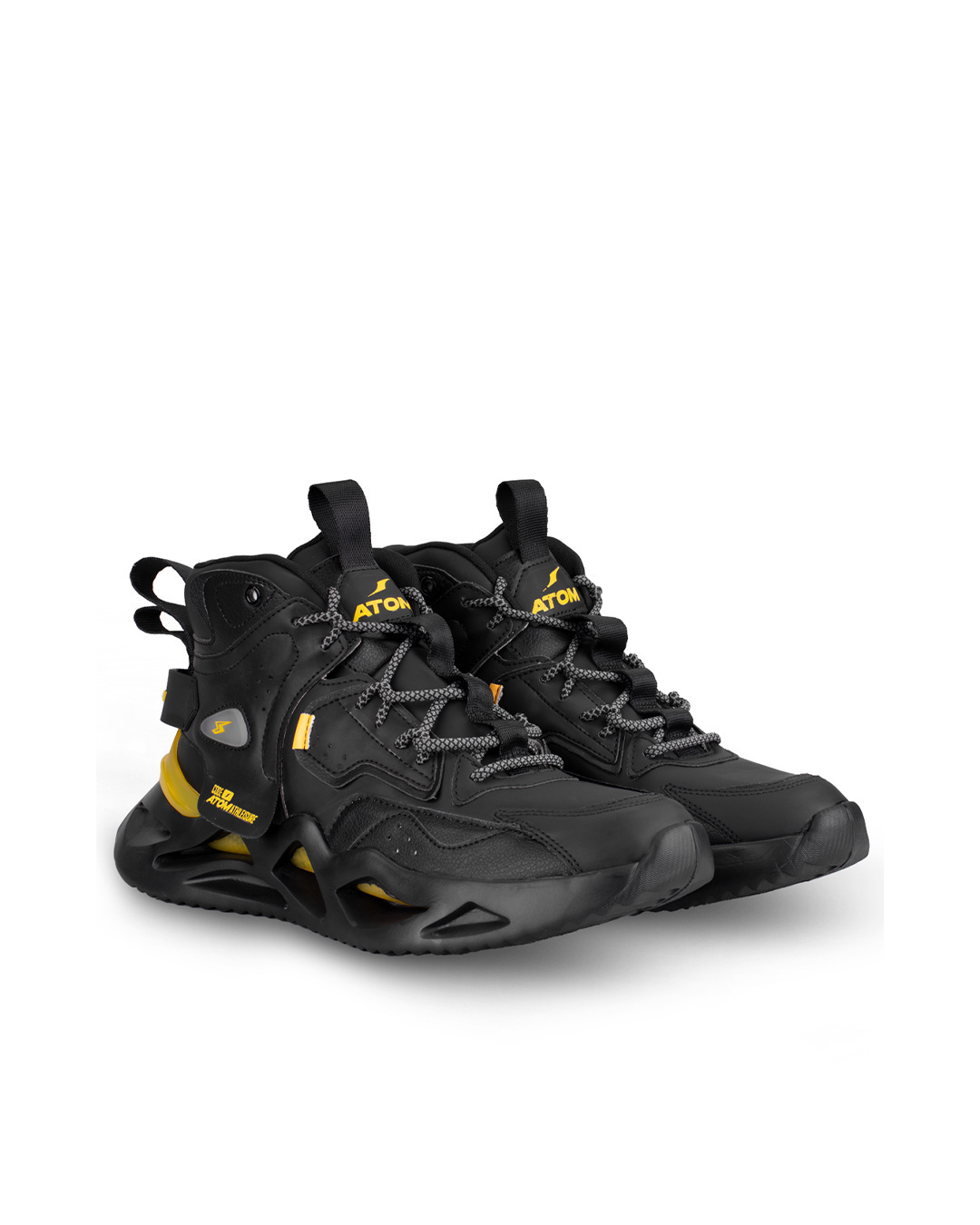 Shop Men's Black & Yellow Chroma Kick Color Block High-Top Sneakers-Back