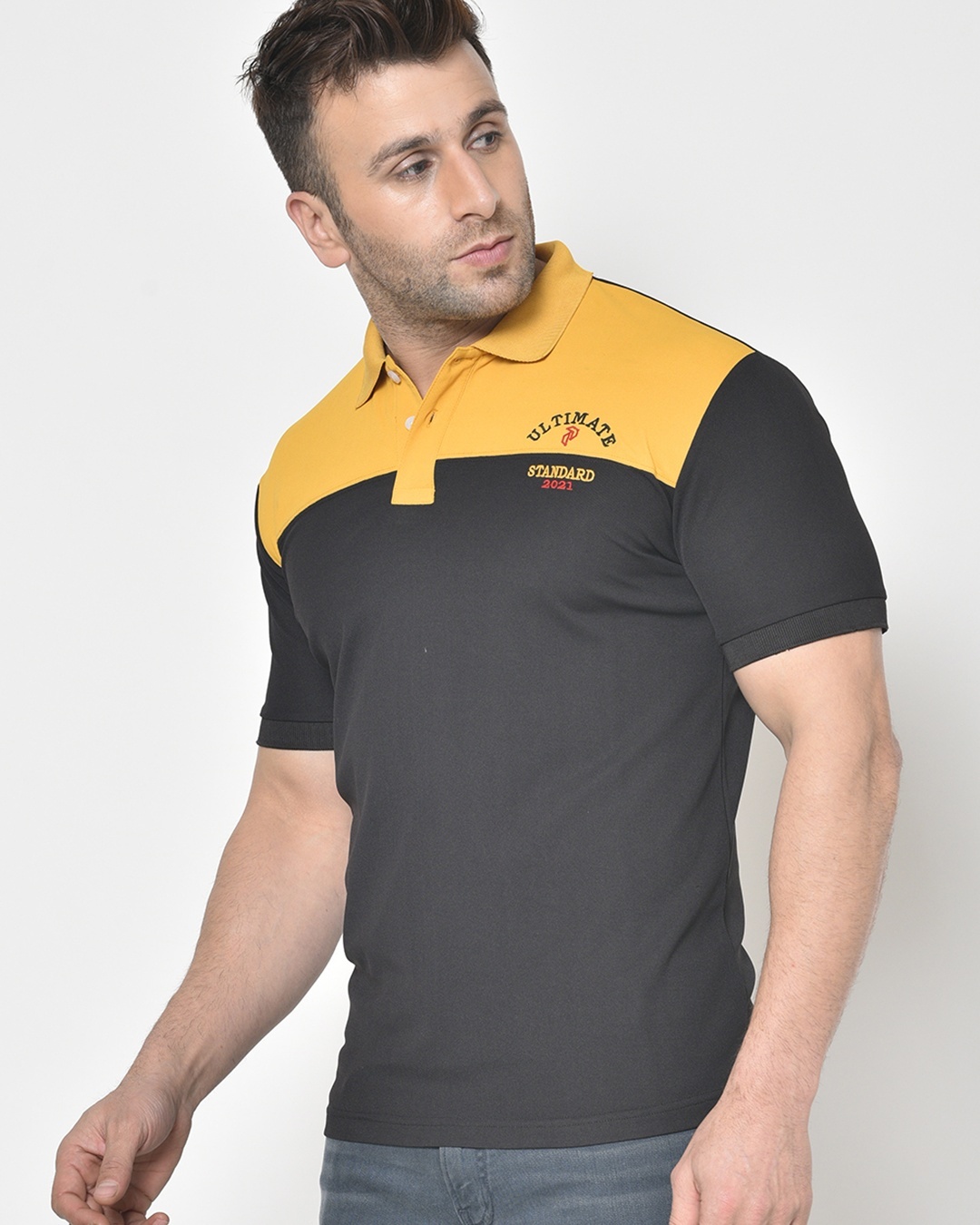 Shop Men's Black & Yellow Color Block Polo T-shirt-Back