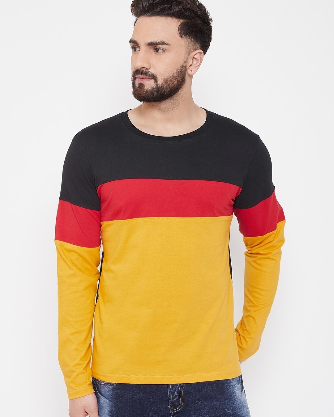 Buy Mens Black And Yellow Color Block T Shirt Online At Bewakoof 1390