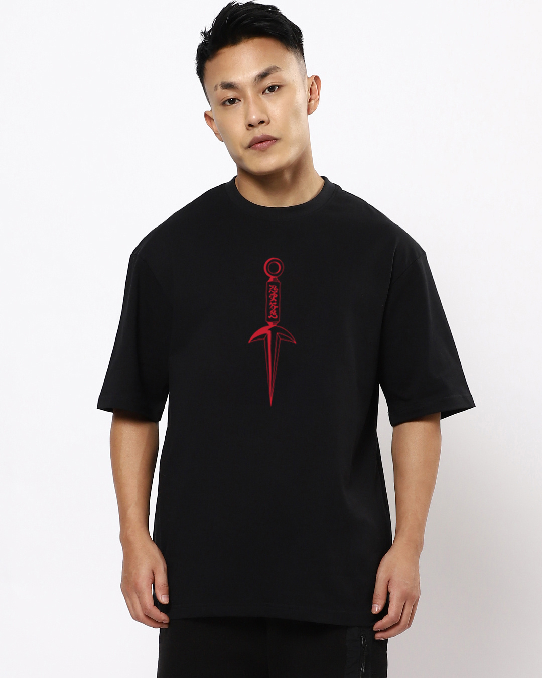 Shop Men's Black Yellow Flash (Naruto) Graphic Printed Oversized T-shirt-Back