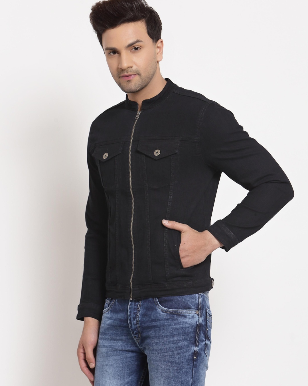 Shop Men's Black Zipped Jacket-Back