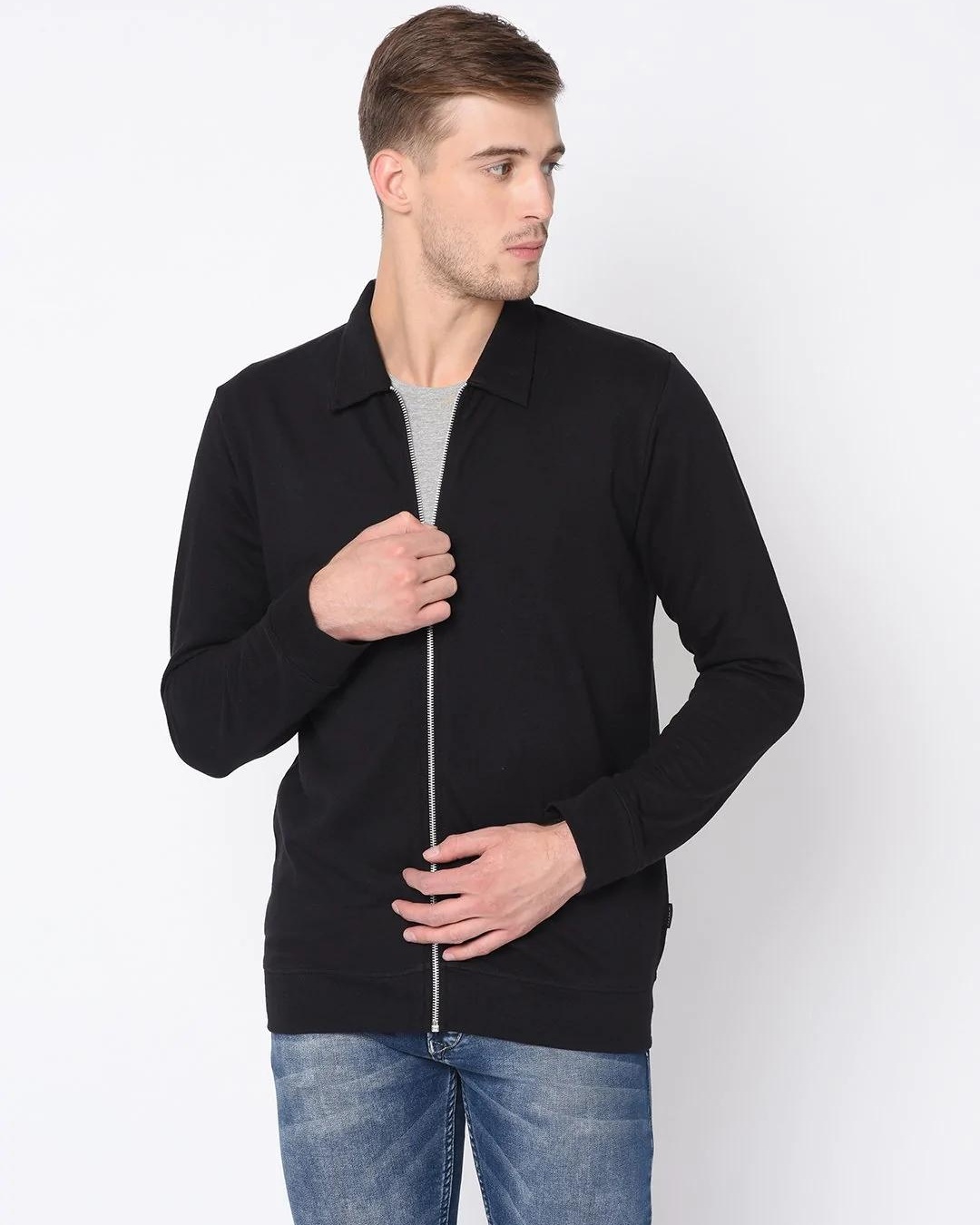 Buy Men's Black Zipped Jacket Online at Bewakoof