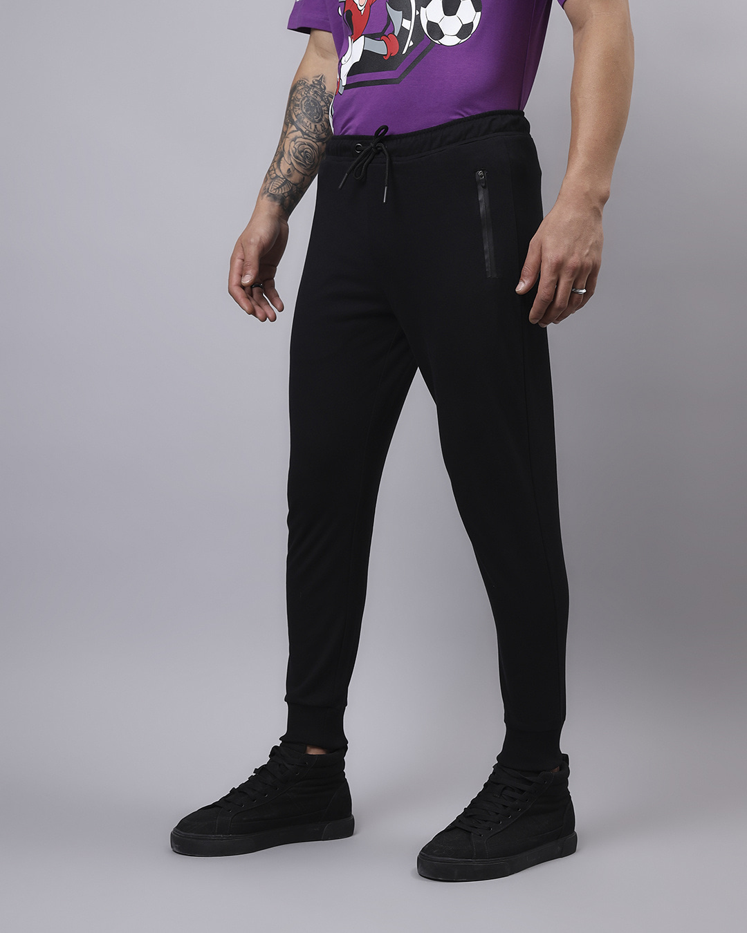 Shop Men's Black Zipper Casual Joggers-Back