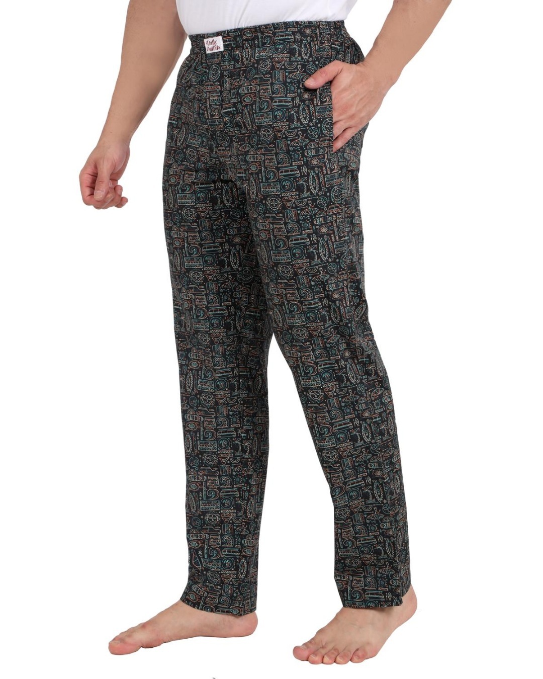 Shop Men's Black EccentricPrinted Pyjamas-Back