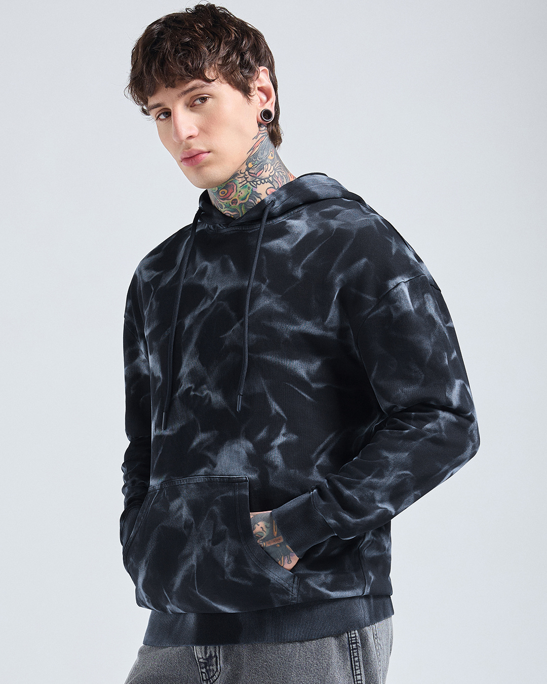 Shop Men's Black Tie & Dye Oversized Hoodies-Back