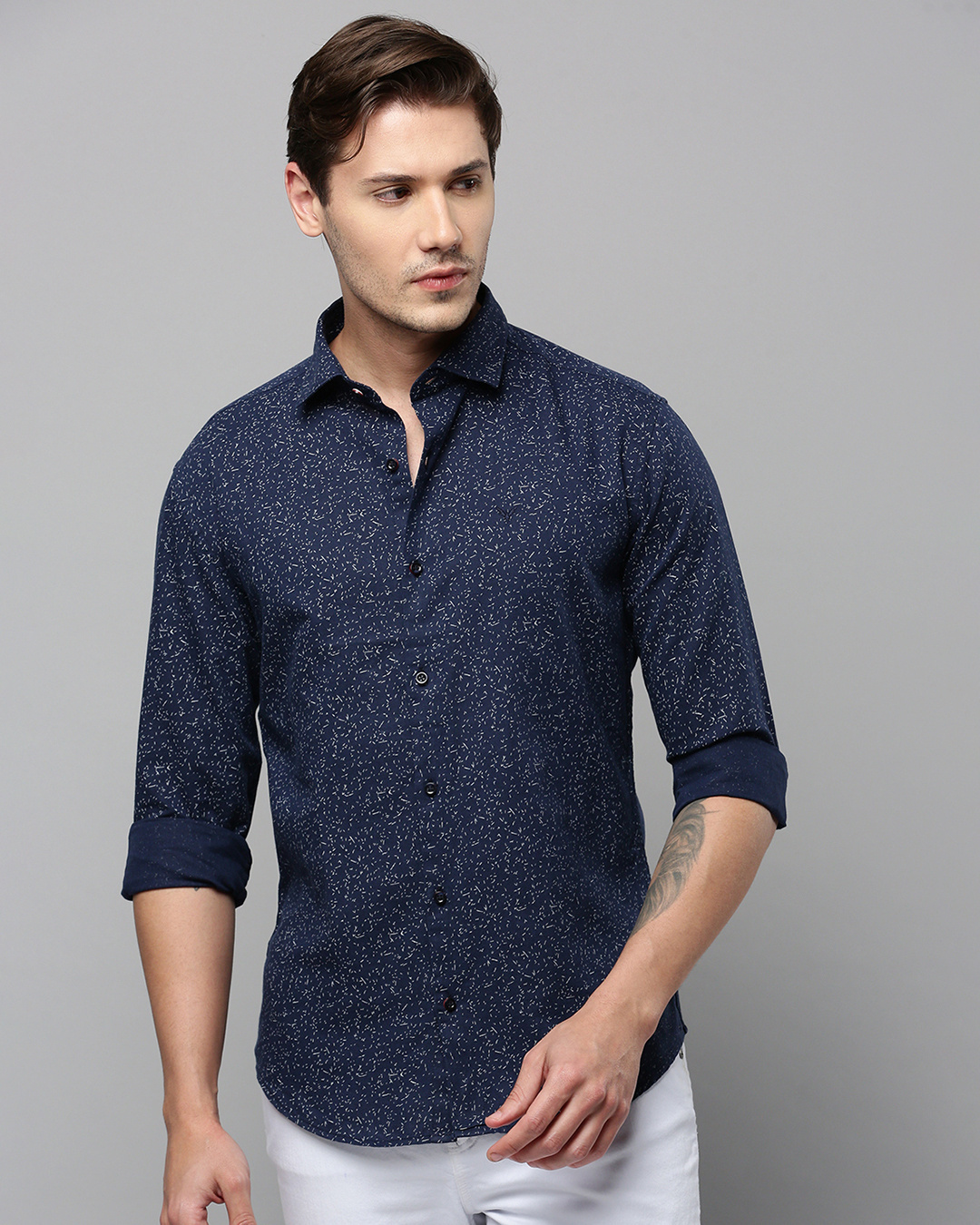 Shop Men's Blue Abstract Printed Slim Fit Shirt-Back