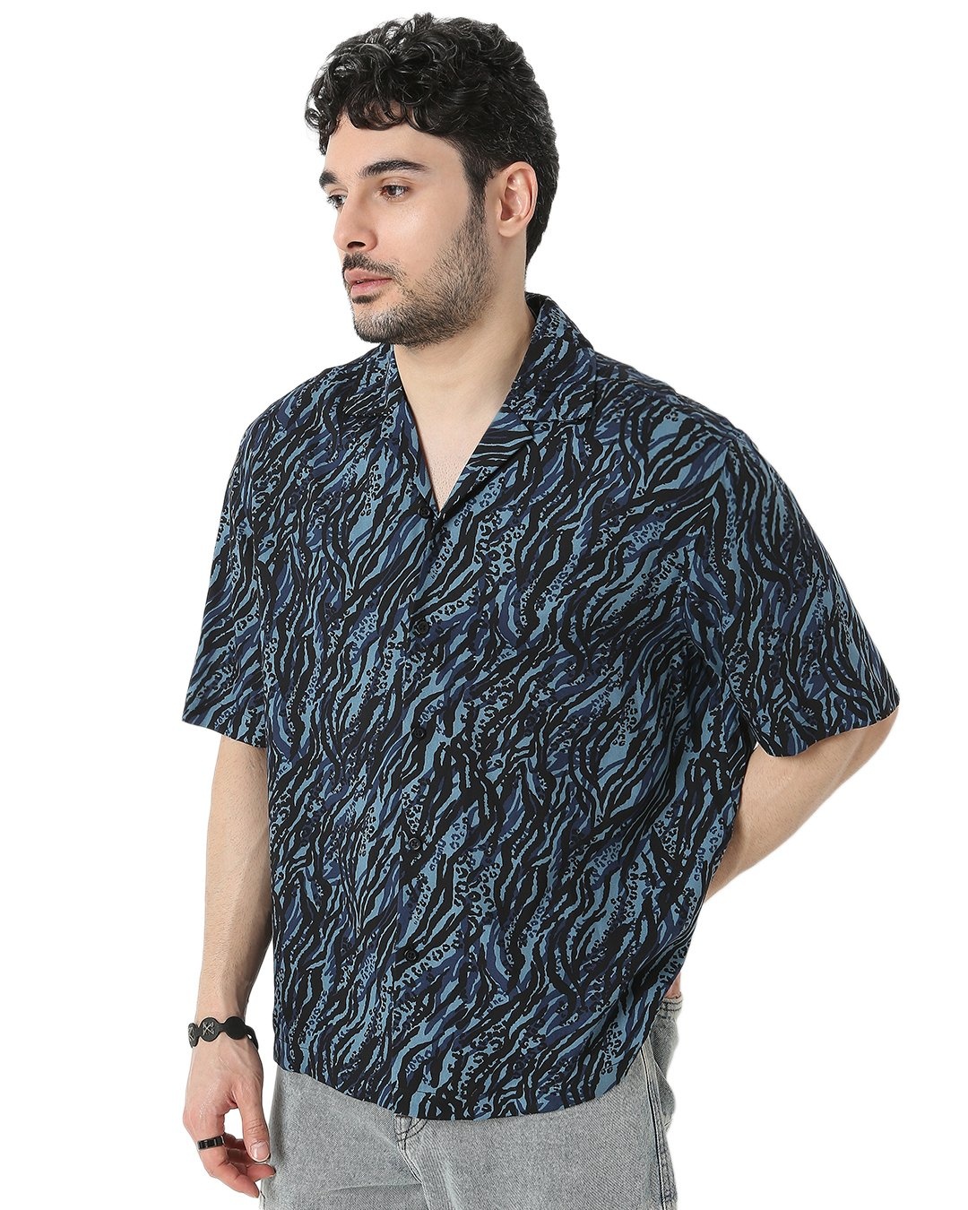 Shop Men's Blue All Over Abstract Printed Relaxed Fit Shirt-Back