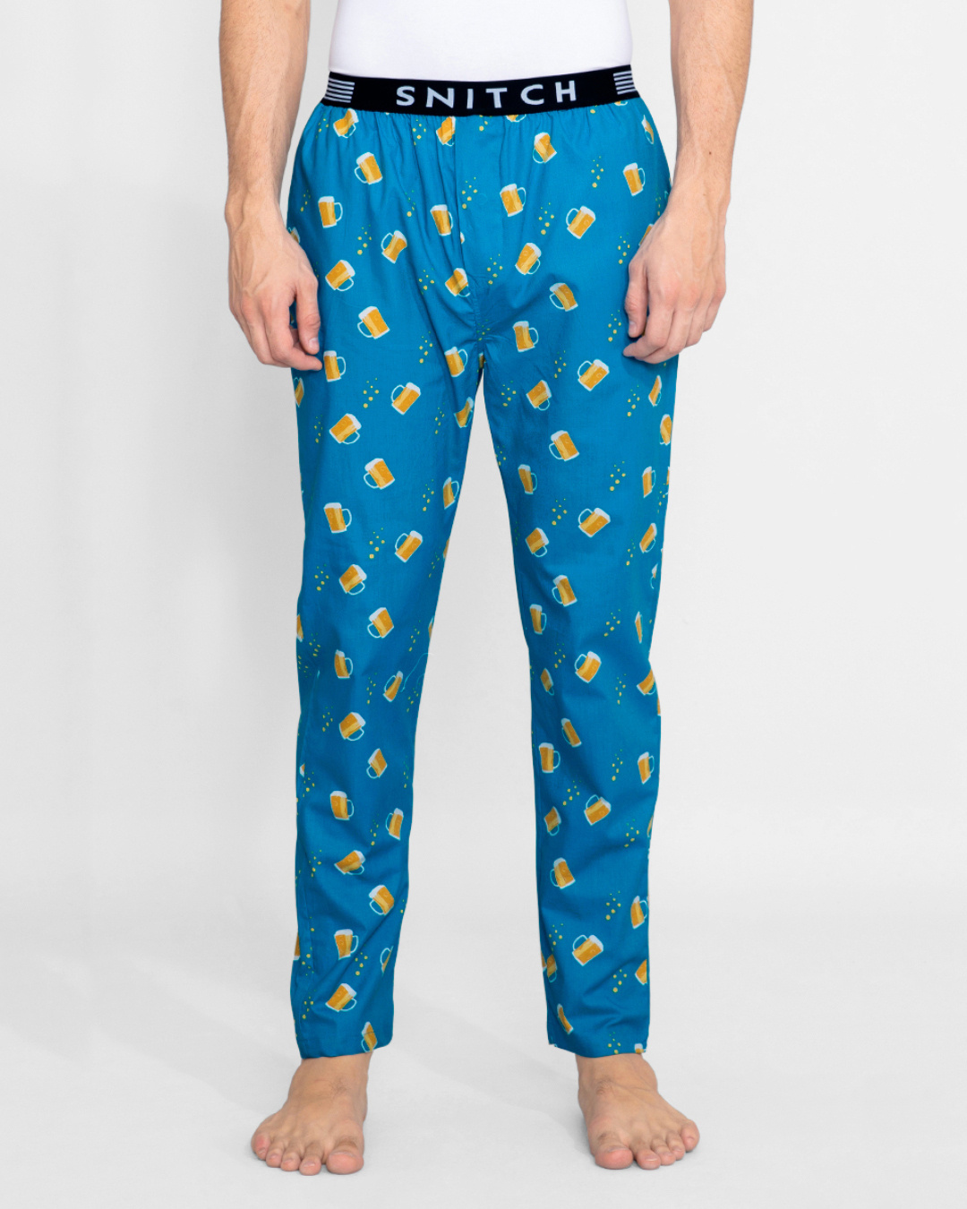 Buy Men's Blue All Over Beer Mugs Printed Cotton Pyjamas Online in