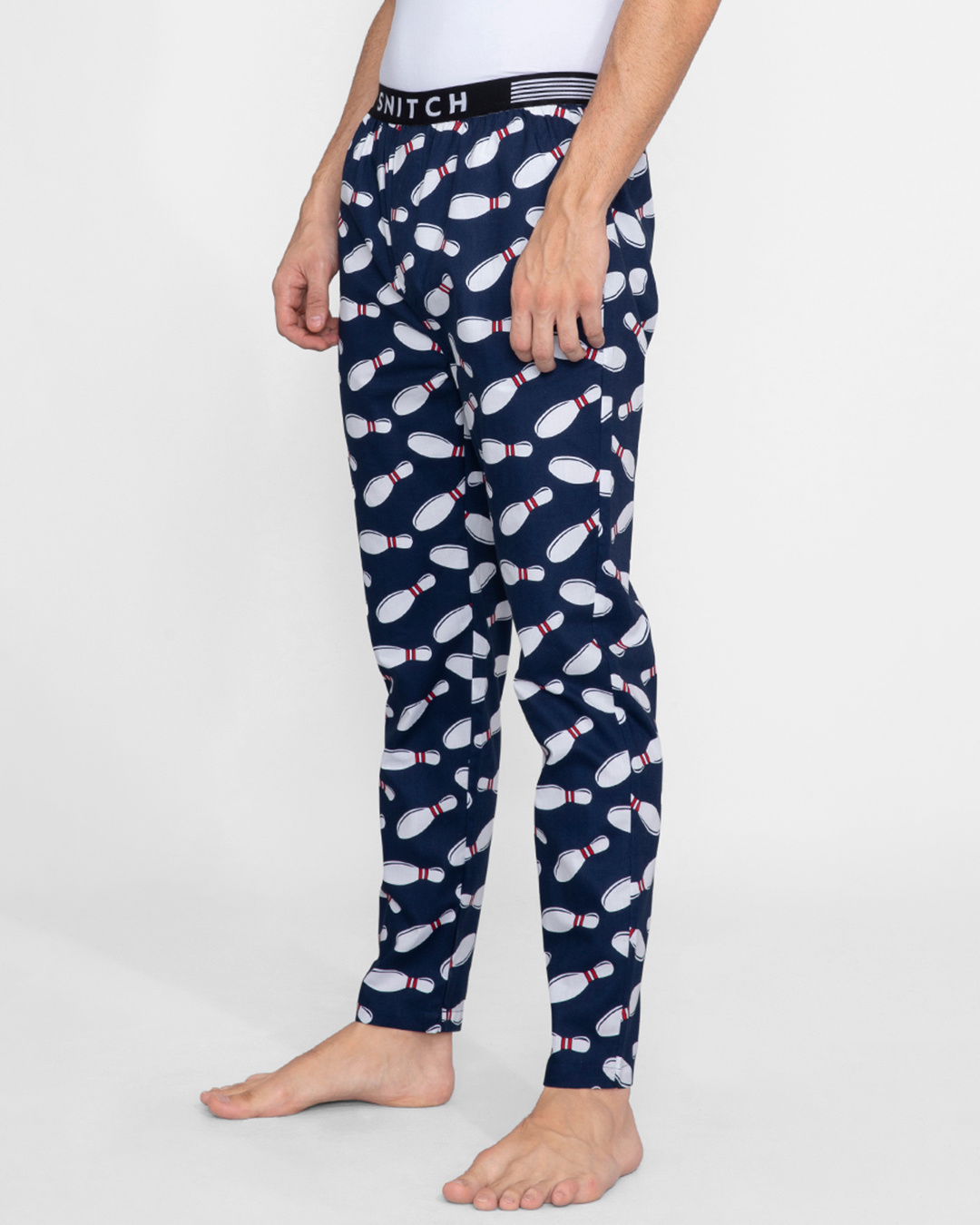 Shop Men's Blue All Over Bowling Pins Printed Pyjamas-Back