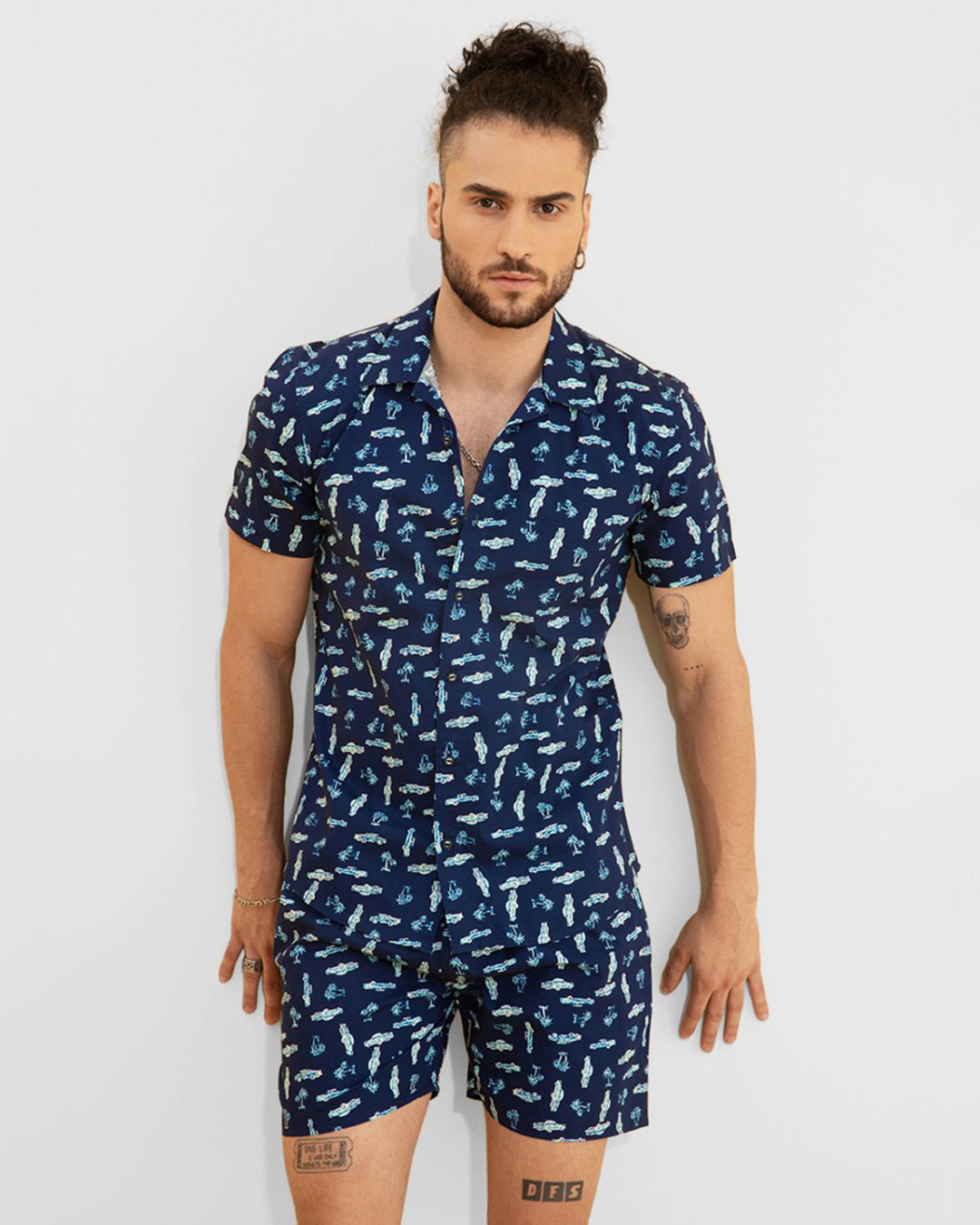 Buy Men's Blue All Over Cars Printed Cotton Co-Ord Set Online in India ...