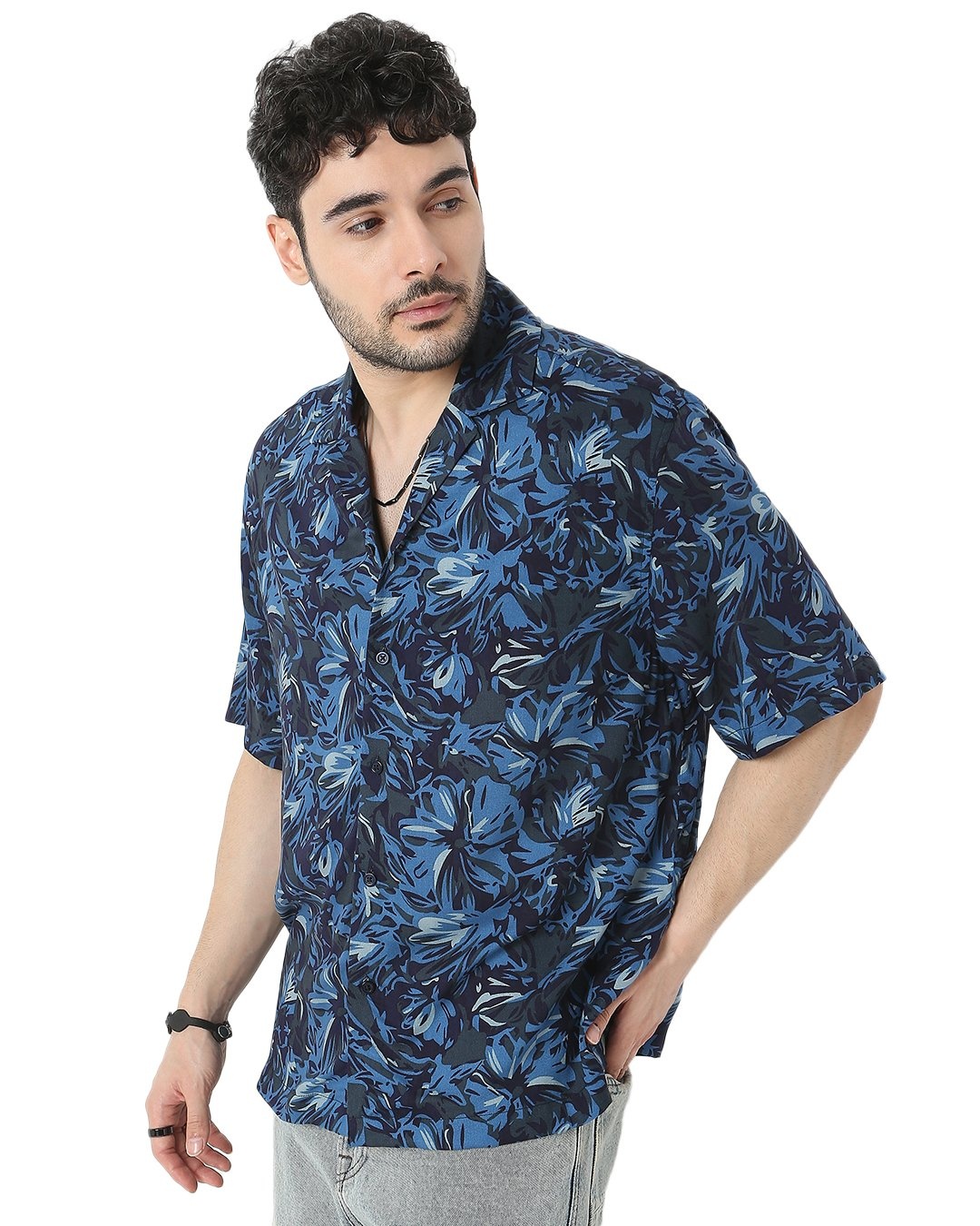 Shop Men's Blue All Over Floral Printed Relaxed Fit Shirt-Back