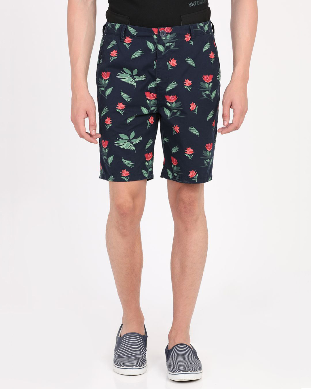 Buy Mens Blue All Over Floral Printed Slim Fit Cotton Shorts For Men