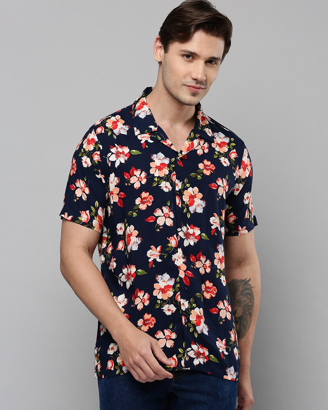 Buy Mens Blue All Over Floral Printed Slim Fit Shirt For Men Blue Online At Bewakoof 0166