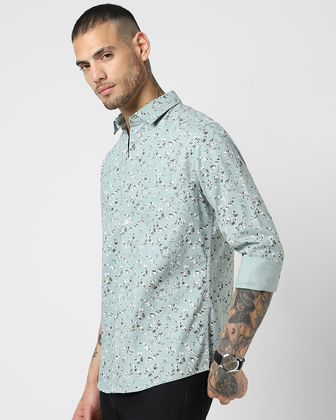 Shop Men's Blue All Over Floral Printed Slim Fit Shirt-Back