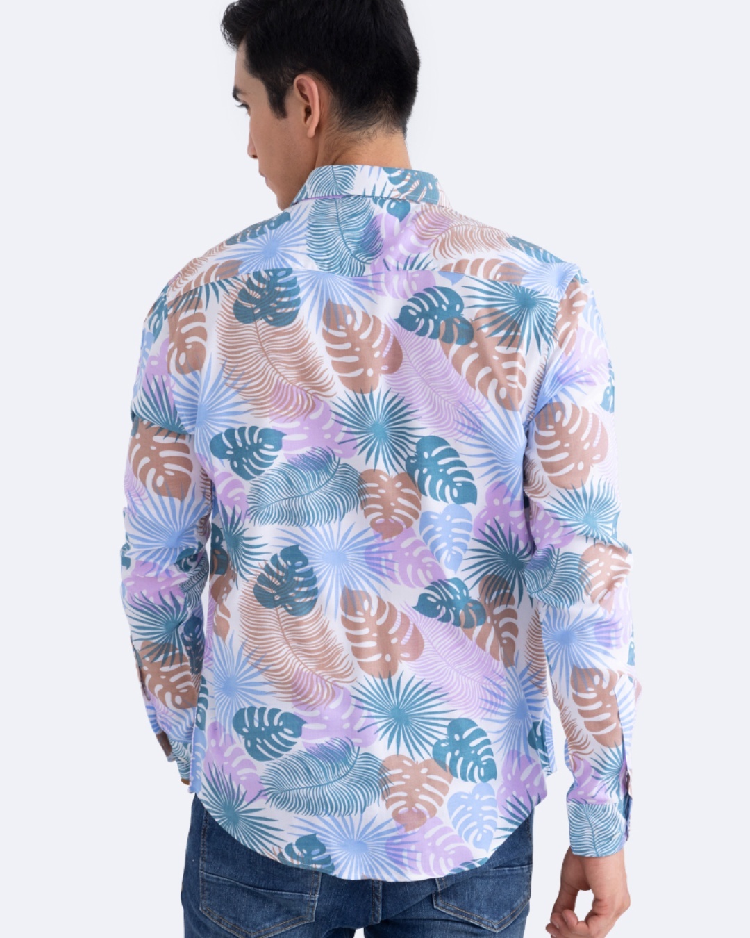 Shop Men's Blue All Over Leaves Printed Shirt-Back
