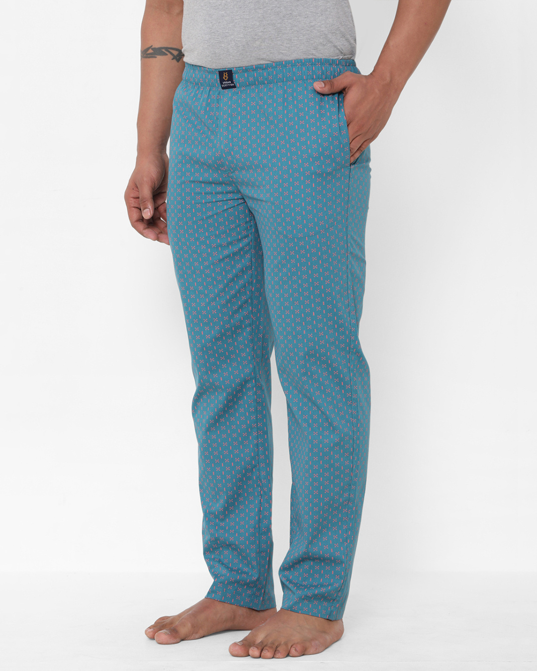 Shop Men's Blue All Over Printed Cotton Lounge Pants-Back