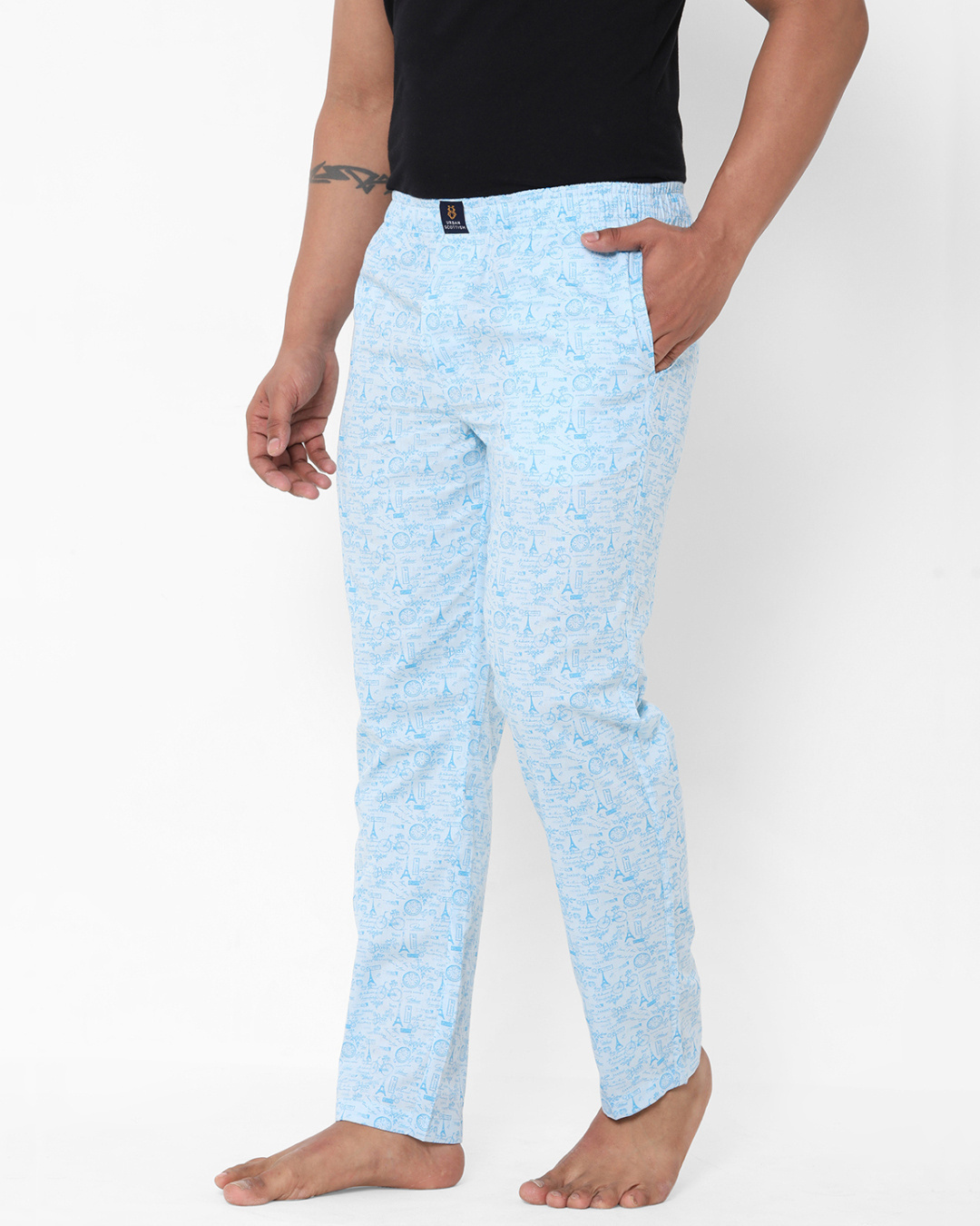 Shop Men's Blue All Over Printed Cotton Lounge Pants-Back