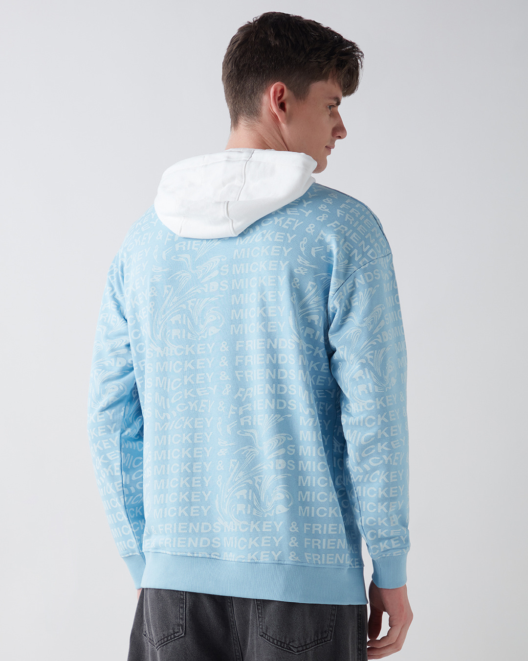 Shop Men's Blue Mickey All Over Printed  Oversized Hoodies-Back