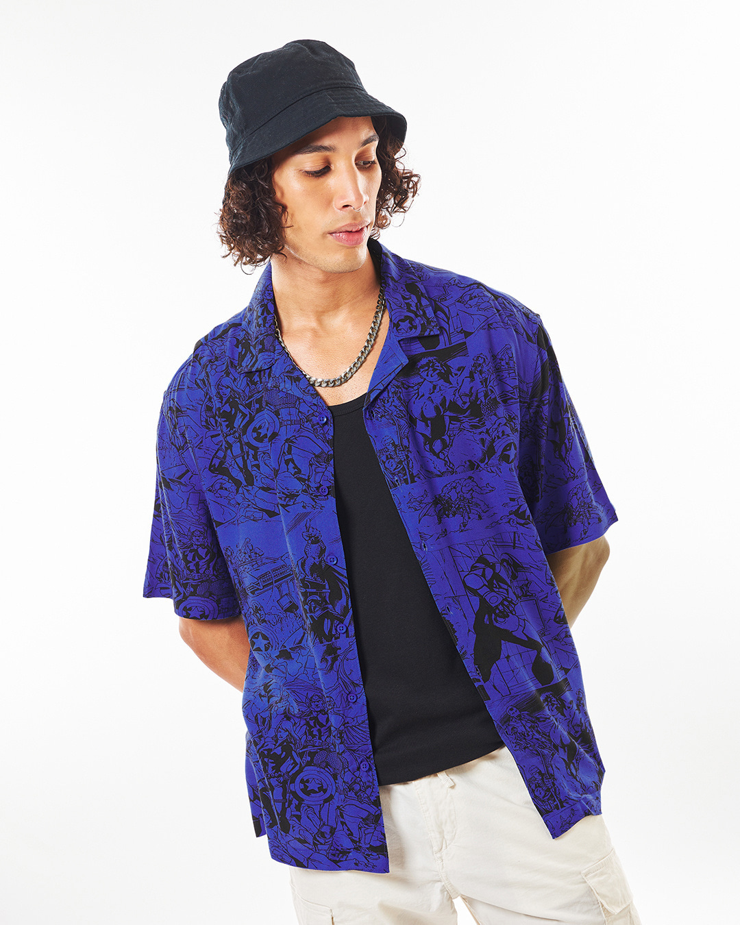 Shop Men's Blue All Over Printed Oversized Shirt-Back