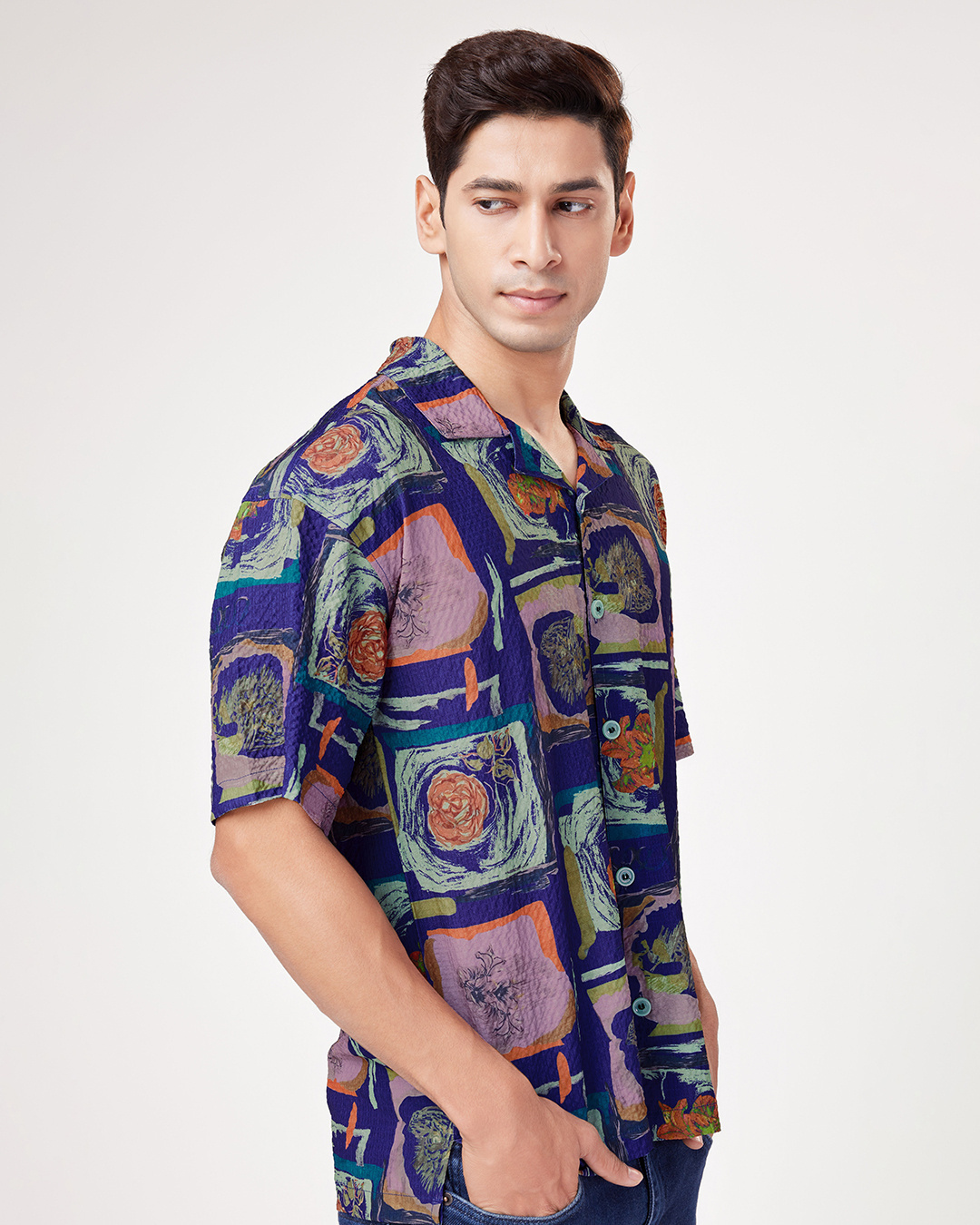 Shop Men's Blue All Over Abstract Printed Oversized Shirt-Back