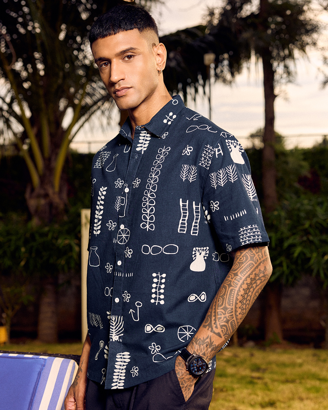 Shop Men's Blue All Over Printed Oversized Shirt-Back