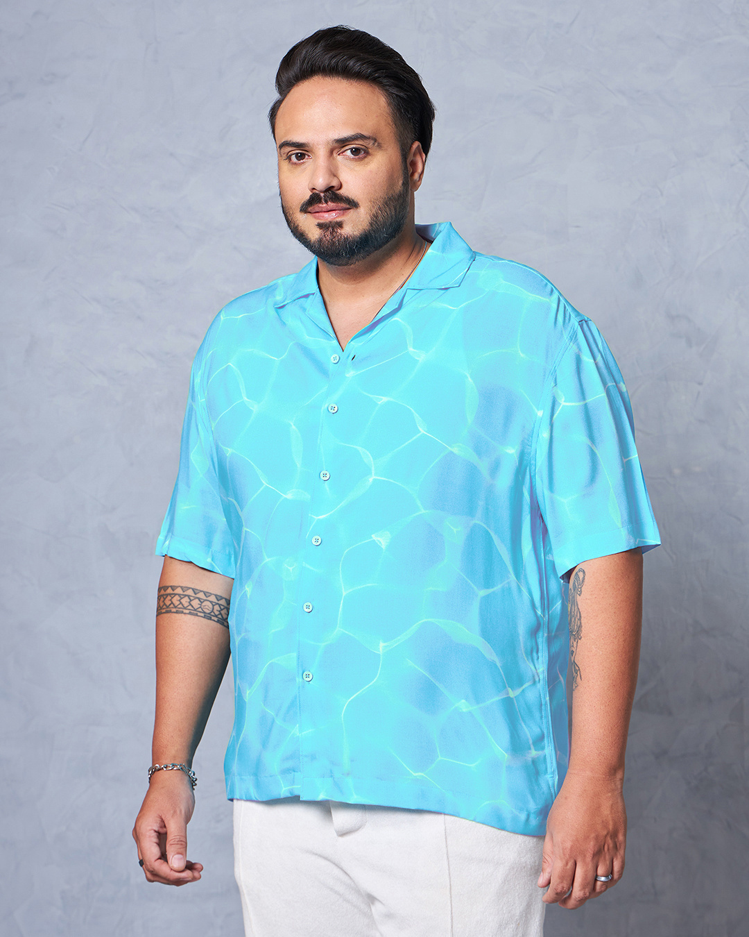 Shop Men's Blue All Over Printed Oversized Plus Size Shirt-Back