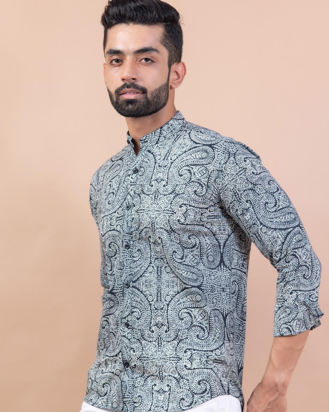 Shop Men's Blue All Over Printed Relaxed Fit Shirt-Back