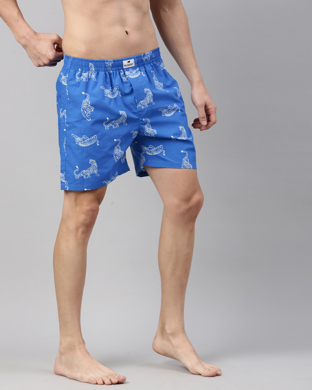 Shop Men's Blue All Over Tiger Printed Cotton Boxers-Back