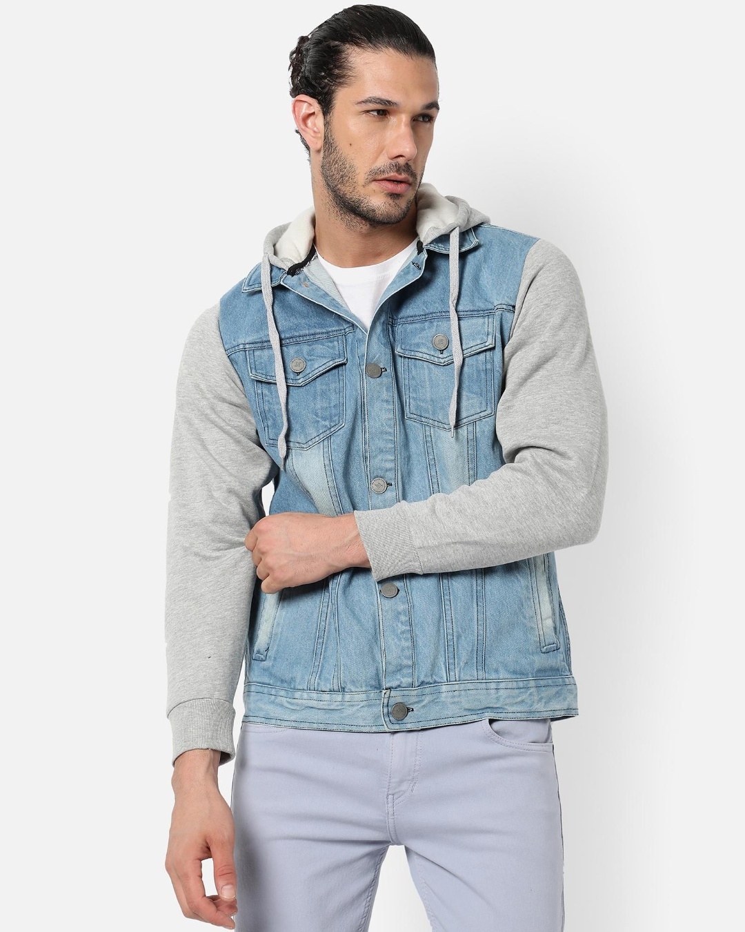 Buy ONLY & SONS Men Blue Solid Denim Hooded Jacket - Jackets for Men  7203568 | Myntra