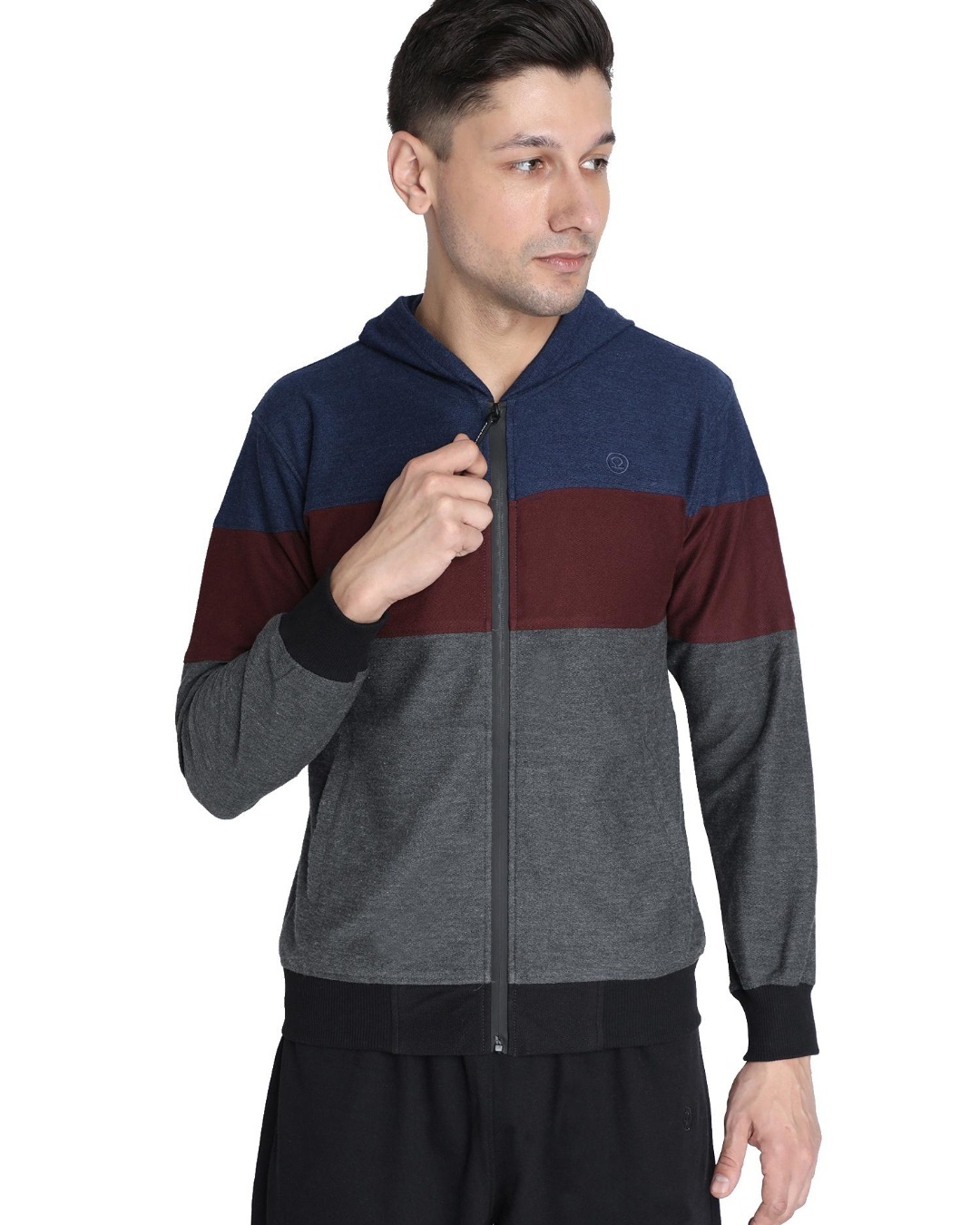 Buy Men's Blue & Grey Color Block Hooded Jacket Online at Bewakoof