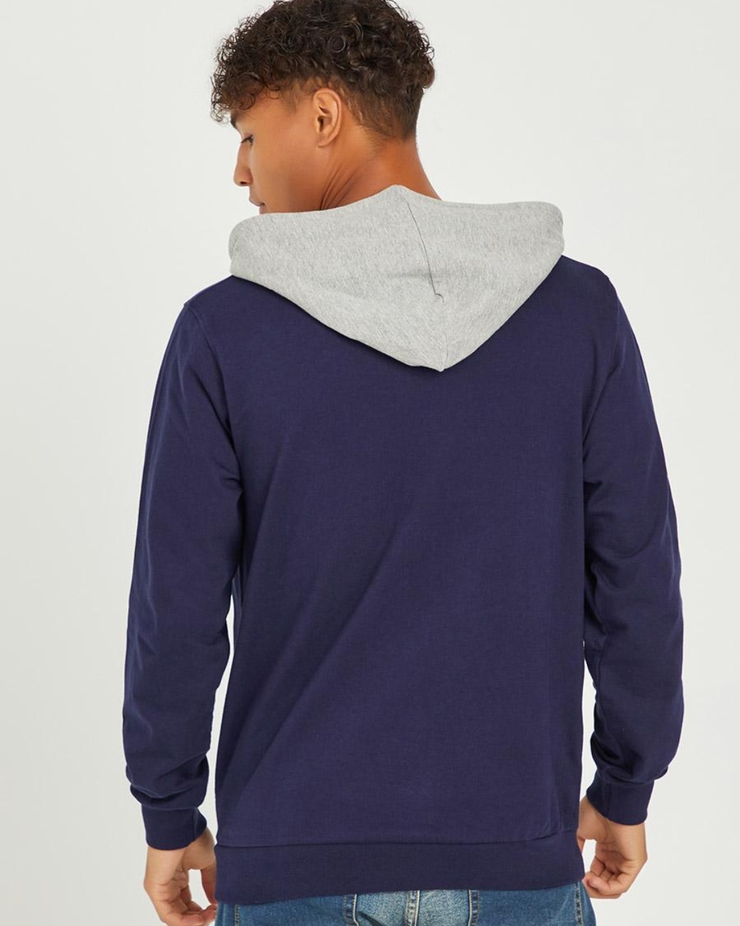 Shop Men's Blue & Grey Color Block Hoodie-Back