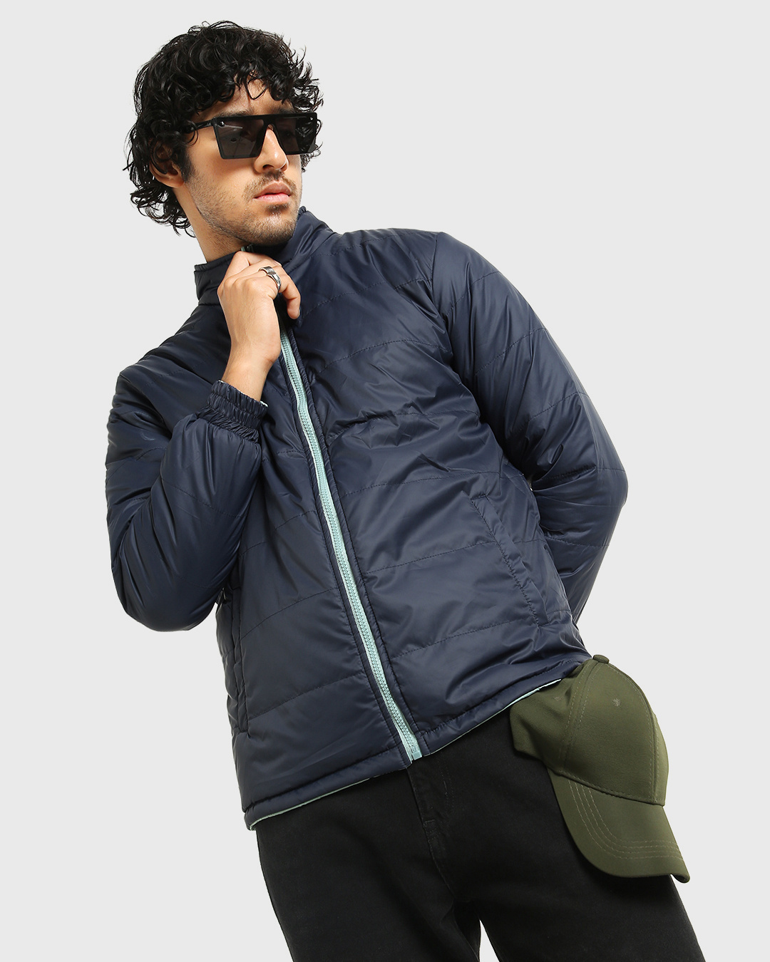 Shop Men's Blue and Sage Reversible Puffer Jacket-Back