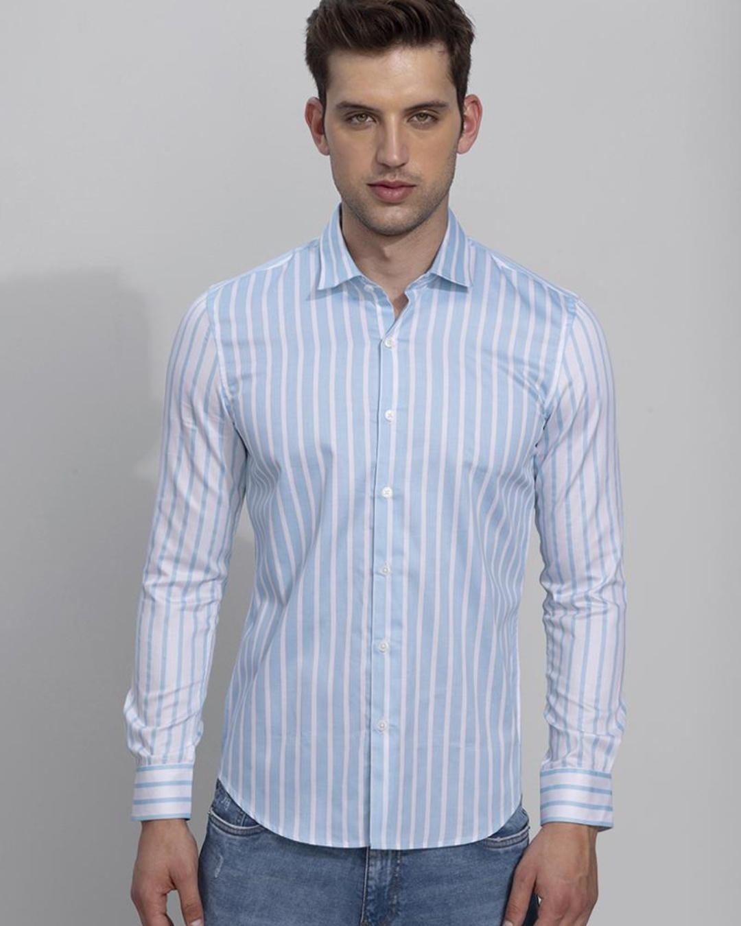 Buy Men's Blue and White Extreme Striped Slim Fit Shirt for Men Blue ...