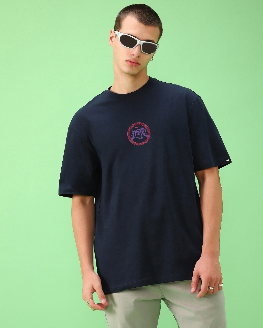 Shop Men's Blue Ashura Graphic Printed Oversized T-shirt-Back