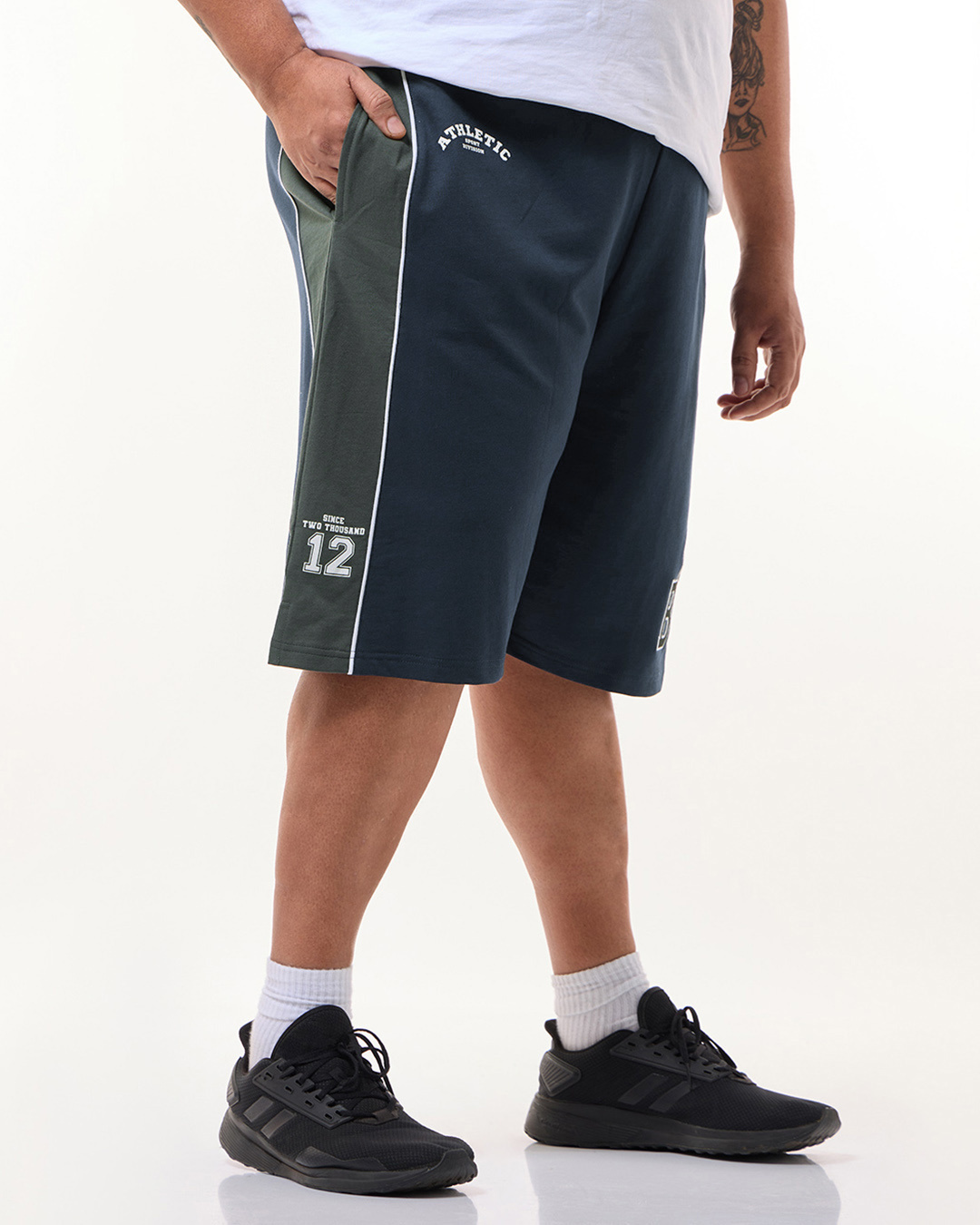 Shop Men's Blue & Grey Athletic Color Block Oversized Plus Size Shorts-Back