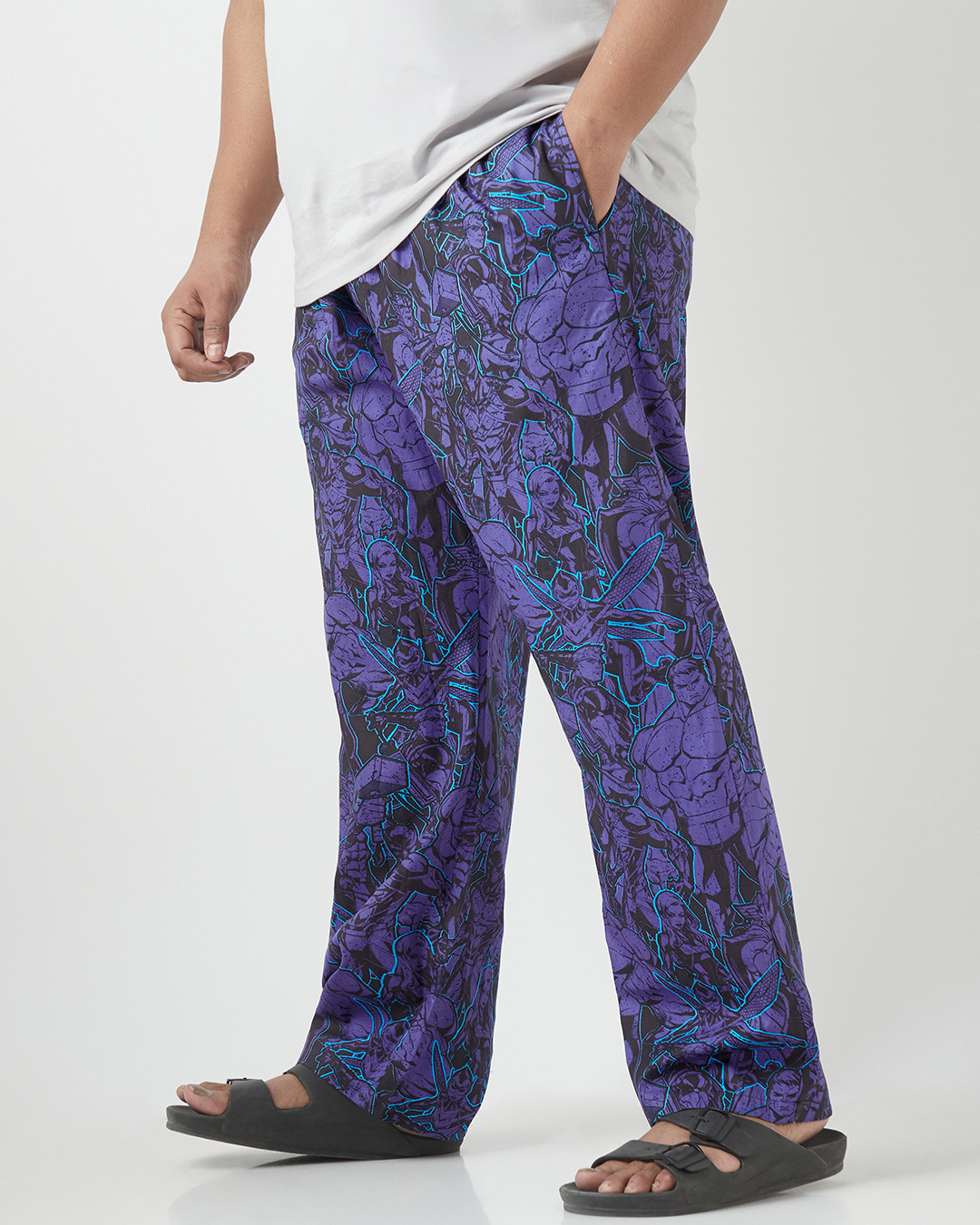 Shop Men's Blue Avengers All Over Printed Plus Size Pyjamas-Back