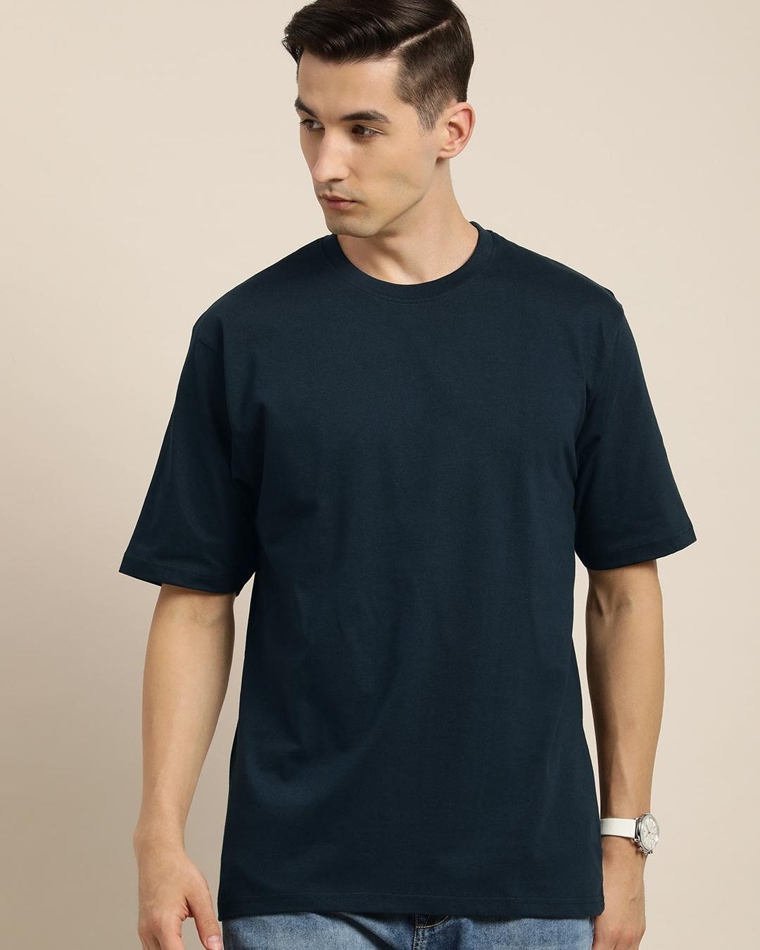 Shop Men's Blue Back Typography Oversized T-shirt-Back