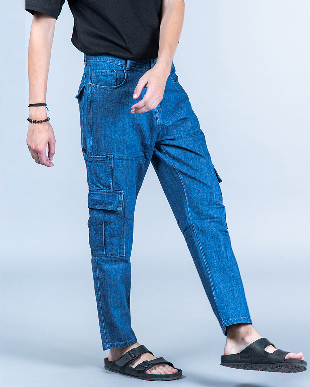 Shop Men's Blue Baggy Fit Cargo Jeans-Back