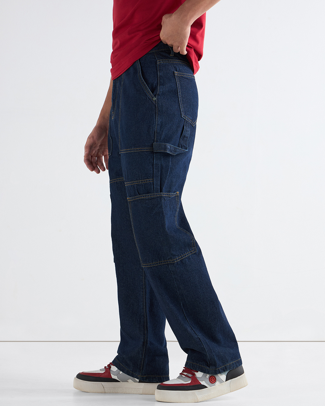 Shop Men's Blue Baggy Fit Carpenter Mid-Rise Jeans-Back