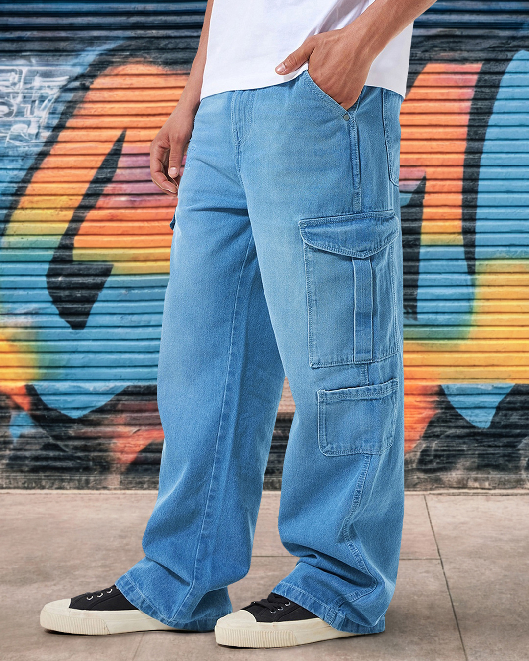 Shop Men's Blue Baggy Fit Mid-Rise Jeans-Back