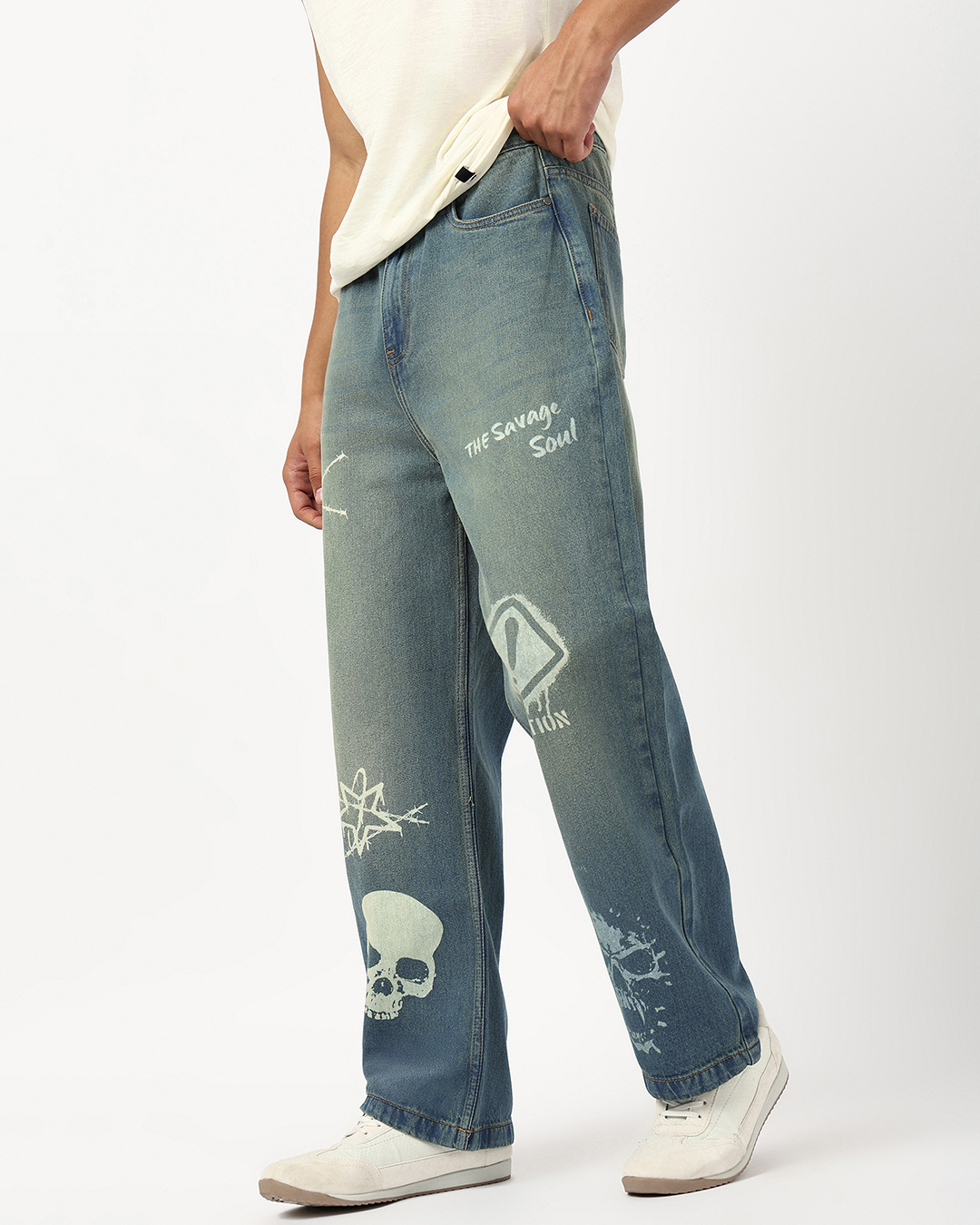 Shop Men's Blue Washed Straight Fit Mid-Rise Jeans-Back