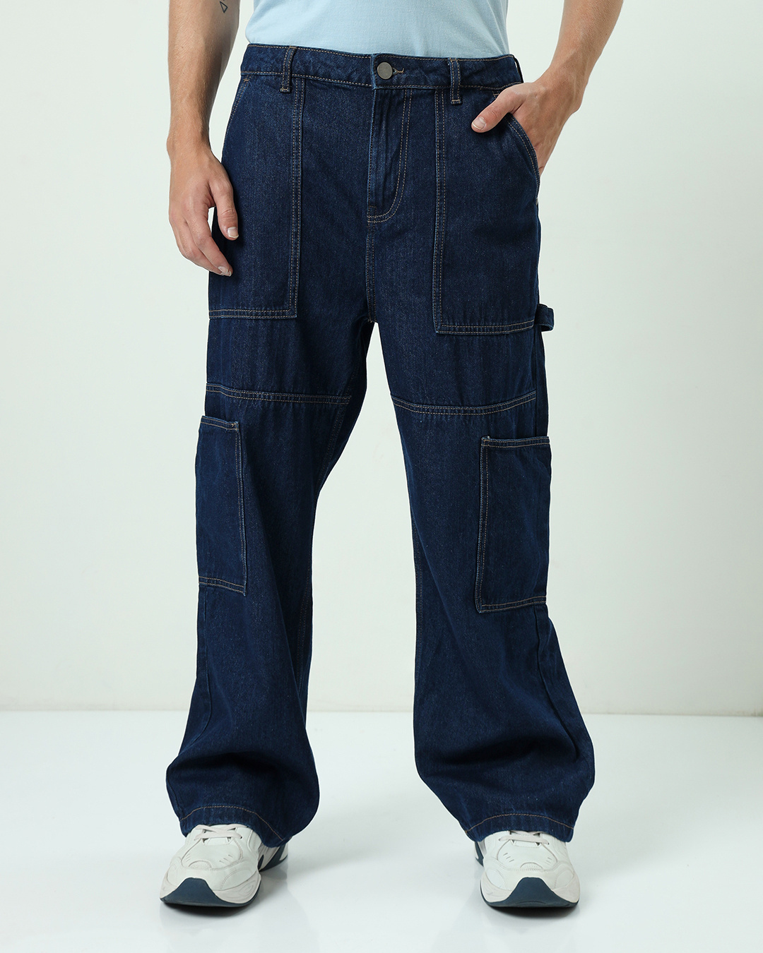 Buy Men's Blue Baggy Straight Fit Carpenter Jeans Online at Bewakoof