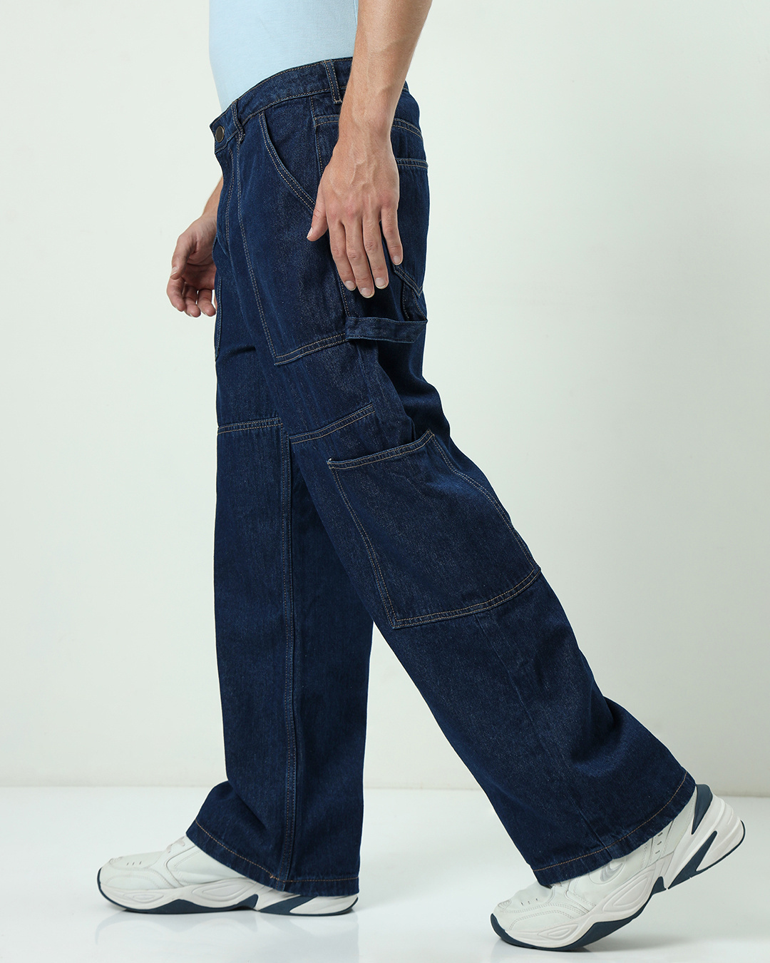 Shop Men's Blue Baggy Straight Fit Carpenter Jeans-Back