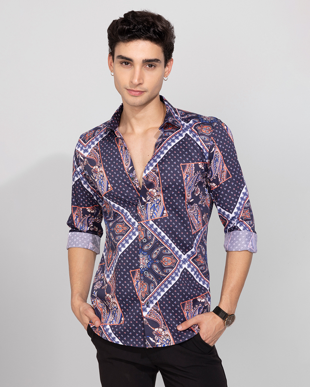 Buy Men's Blue Bandana Paisley Printed Slim Fit Shirt for Men Blue