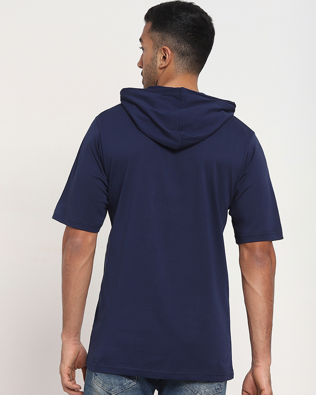 Shop Men's Blue Batman Outline Logo Graphic Printed Oversized Hoodie T-shirt-Back