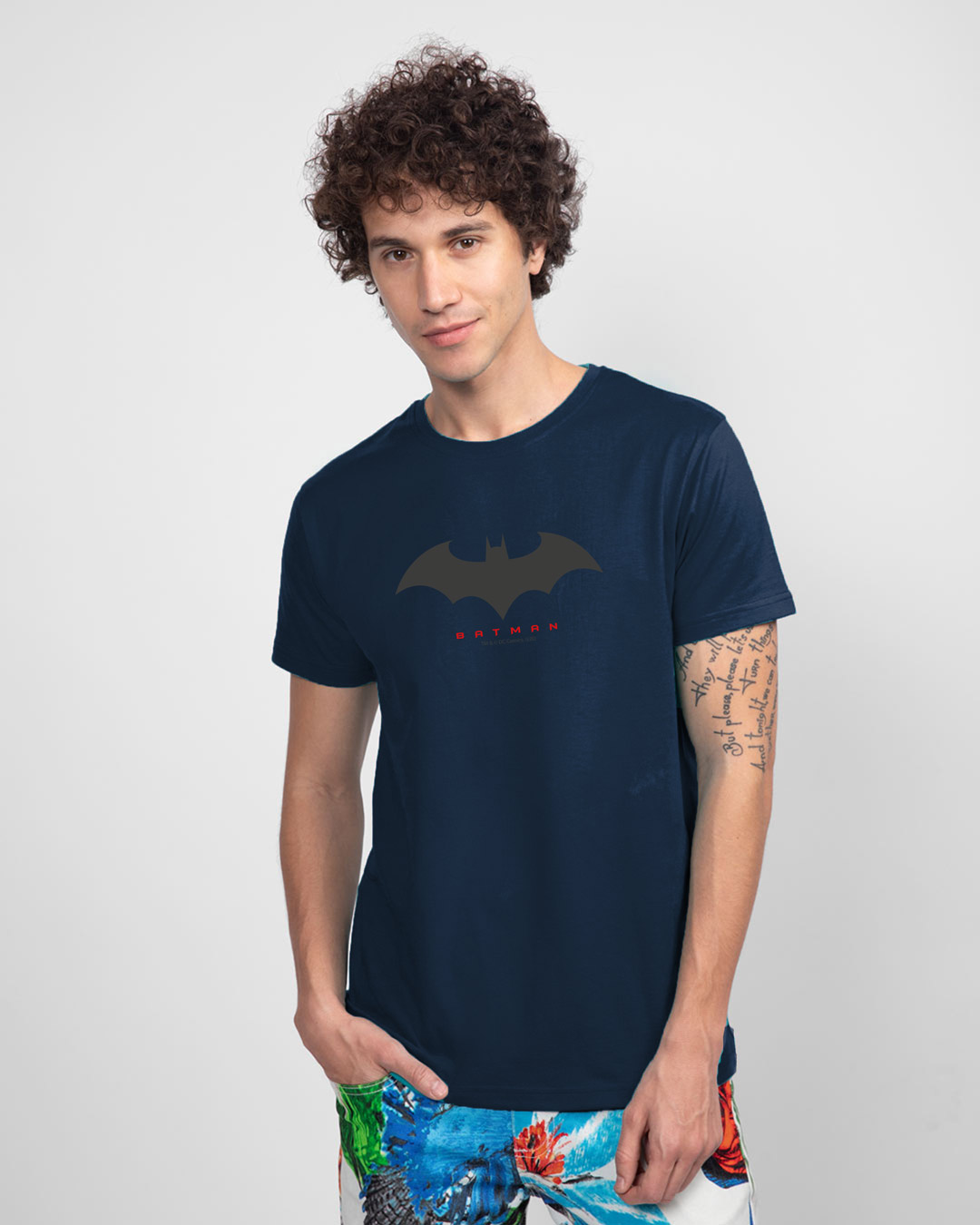 Shop Men's Blue Batman Outline Logo T-shirt-Back