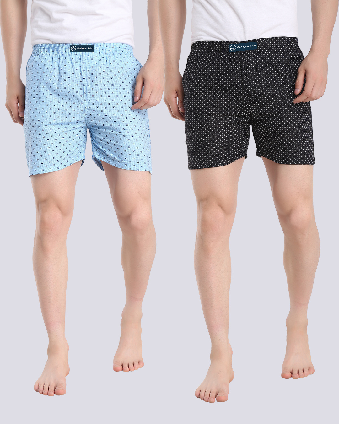 Buy Men's Blue & Black All Over Printed Cotton Boxers (Pack of 2) Online in India at Bewakoof